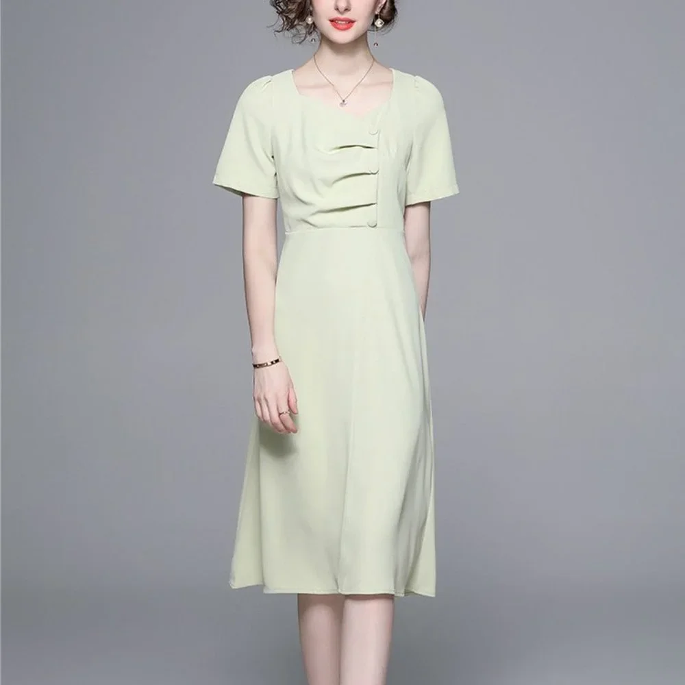 Simple and gentle style French waist short-sleeved dress - Picture 4 of 6